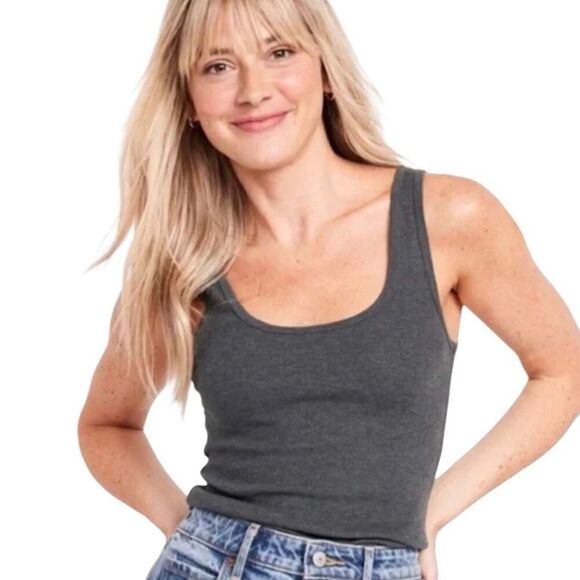 aerie Tops - Aerie Smoke Gray No BS Wide Ribbed Double Scoop Tank N0514